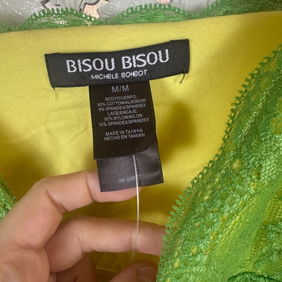 Y2K Bisou Bisou Green & Yellow Lace V Neck Spaghetti Strap Cami Sz Medium - Picture 4 of 5